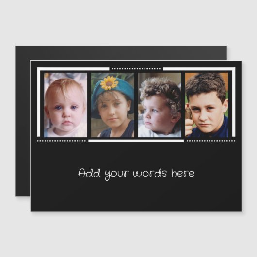 4フォトカスタム文字白黒磁気カード マグネット招待状 (正面/裏面)