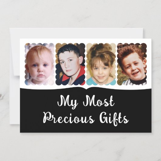 4フォトカスタム文字白黒磁気カード マグネット招待状 (正面)