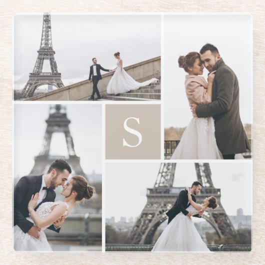 4フォトギャラリーとカラーブロックのモノグラム ガラスコースター (正面)