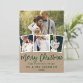 4フォトクラフトブラシスクリプト結婚のクリスマス シーズンカード (スタンド正面)