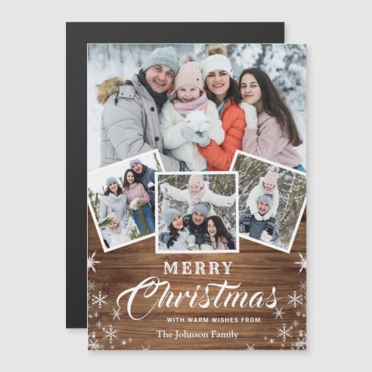 4フォトクリスマスウッド素朴磁気カード (正面/裏面)