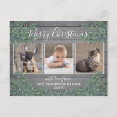 4フォトクリスマスグリーン素朴&グレーウッド シーズンポストカード (正面)