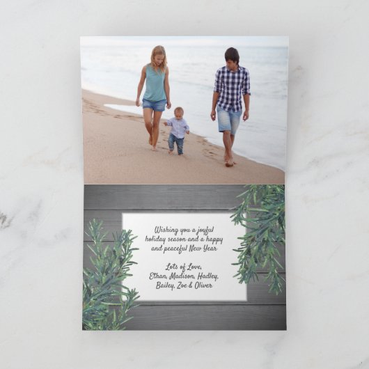 4フォトクリスマスグリーン&グレーウッド折り畳み シーズンカード (内部)