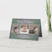 4フォトクリスマスグリーン&グレーウッド折り畳み シーズンカード (正面)