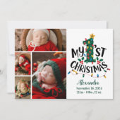 4フォトクリスマスツリーのライト初めてのクリスマス シーズンカード (正面)