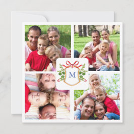 4フォトクレストモノグラムのスクエアクリスマス シーズンカード