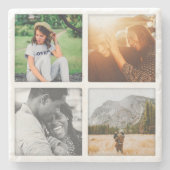 4フォトグリッド正方形テンプレート影付き大理石 ストーンコースター (正面)