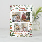 4フォトコラージグリーンホリデーカードメリークリスマス シーズンカード (スタンド正面)