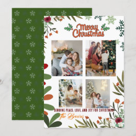 4フォトコラージグリーンホリデーカードメリークリスマス シーズンカード