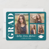 4フォトコラージスクリプトモダンティール（緑がかった色）グラード 案内状 (正面)