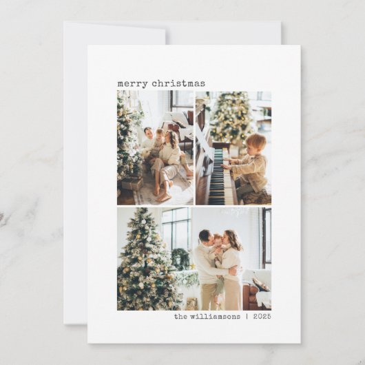 4フォトコラージタイプライターミニマリストクリスマス シーズンカード (正面)