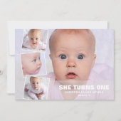 4フォトコラージピンクファースト誕生日 カード (正面)