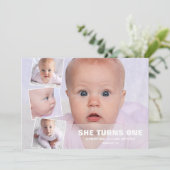 4フォトコラージピンクファースト誕生日 カード (スタンド正面)