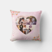 4フォトコラージピンクフローラパズルカスタムハート クッション (正面)