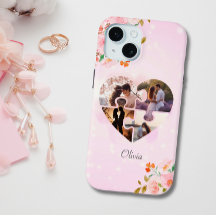 4フォトコラージピンクフローラパズルカスタムハート