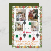 4フォトコラージファミリークリスマスカードグリーン シーズンカード (正面/裏面)