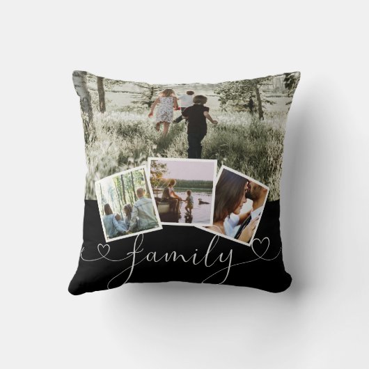 4フォトコラージファミリータイポグラフィ パーソナライズされた クッション (裏面)