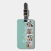 4フォトコラージフィルムストリップ名 – アクアグレイ ラゲッジタグ (正面縦)