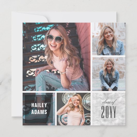 4フォトコラージフォイル正方形シックな卒業カード 招待状 (正面)