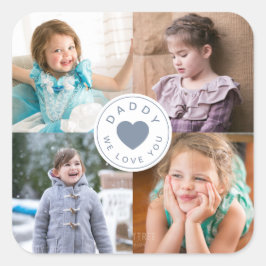 4フォトコラージブルーハート父の日 スクエアシール