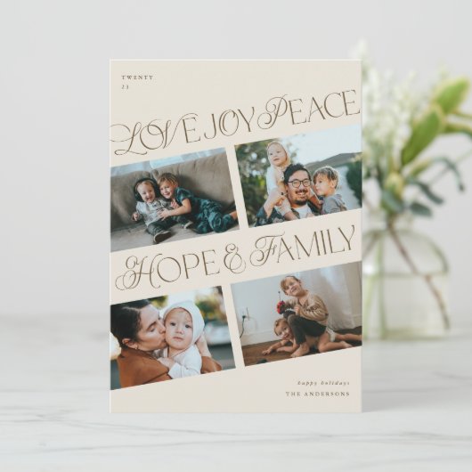 4フォトコラージミニマリストクリスムタスホリデーカード シーズンカード (スタンド正面)