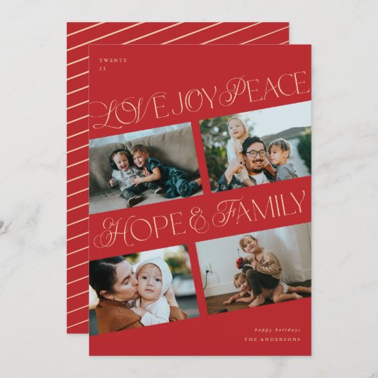 4フォトコラージミニマリストクリスムタスホリデーカード シーズンカード (正面/裏面)