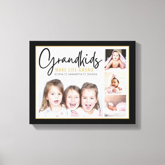 4フォトコラージュおじいちゃんメイクライフグランド引用文 キャンバスプリント (正面)