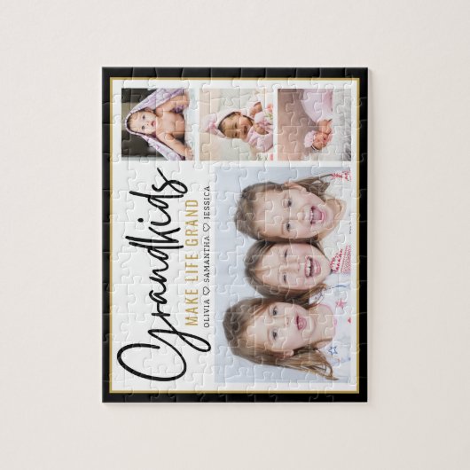 4フォトコラージュおじいちゃんメイクライフグランド引用文 ジグソーパズル (縦)