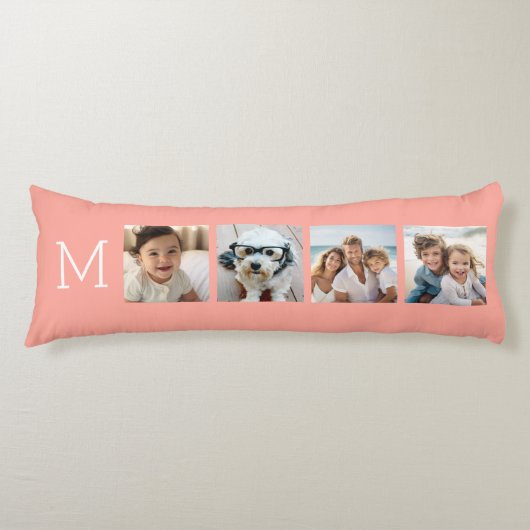 4フォトコラージュとモノグラムイニシャル- Coral ボディピロー (正面)