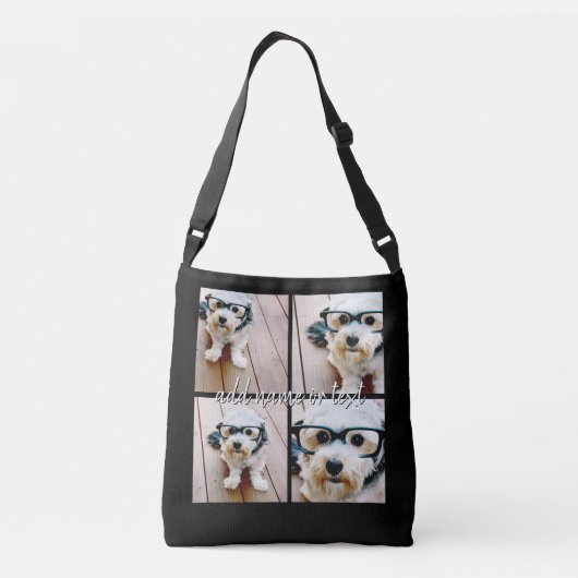 4フォトコラージュと手書き名 – 黒 クロスボディバッグ (裏面)