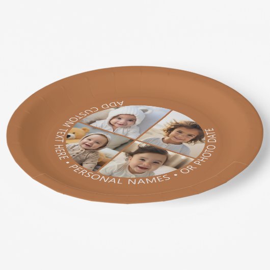 4フォトコラージュと曲率カスタム文字のまわりに ペーパープレート (アングル)