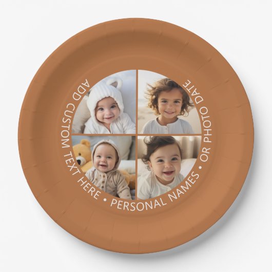 4フォトコラージュと曲率カスタム文字のまわりに ペーパープレート (正面)