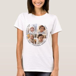 4フォトコラージュと曲率カスタム文字のまわりに Tシャツ