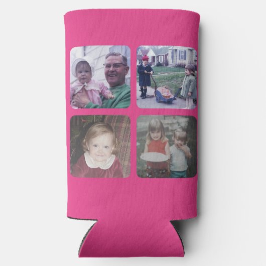 4フォトコラージュと – 女の子のピンクお洒落色 スリム缶クーラー (裏面)