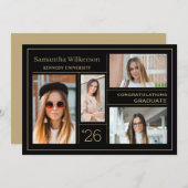 4フォトコラージュのおめでとう卒業生が任意の年を追加 案内状 (正面/裏面)