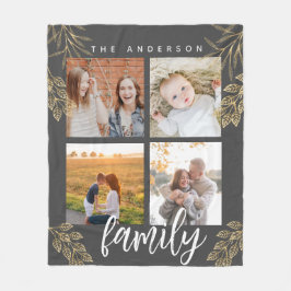 4フォトコラージュのグリッドスクリプトフリースブランケット フリースブランケット