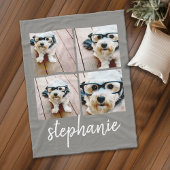 4フォトコラージュのグレーとモダンスクリプト名 フリースブランケット