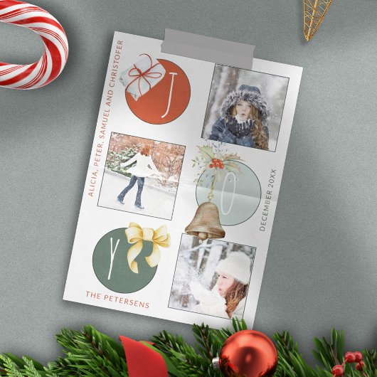 4フォトコラージュのレトロモダンクリスマス シーズンカード