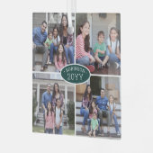 4フォトコラージュの家族の名前と年の緑&白 ガラスオーナメント (正面左)