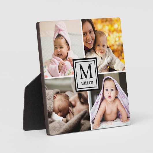 4フォトコラージュの家族の名前モノグラム フォトプラーク (正面)