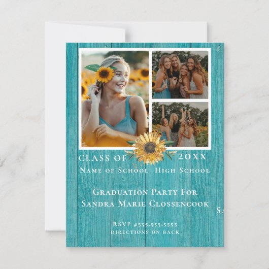 4フォトコラージュひまわり黄色の卒業パーティー 案内状 (正面)