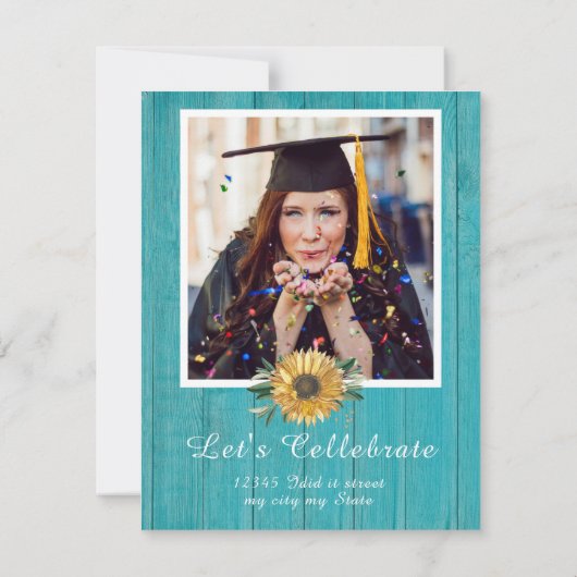 4フォトコラージュひまわり黄色の卒業パーティー 案内状 (裏面)