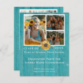 4フォトコラージュひまわり黄色の卒業パーティー 案内状 (正面/裏面)