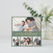 4フォトコラージュエレガントグリーンと金ゴールドクリスマス シーズンカード (スタンド正面)