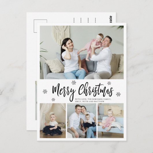 4フォトコラージュエレガントスノーフレークのクリスマス ポストカード (正面/裏面)