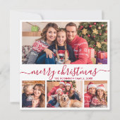 4フォトコラージュエレガントレッドスクリプトクリスマス シーズンカード (正面)