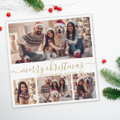4フォトコラージュエレガント金ゴールドスクリプトクリスマス シーズンカード