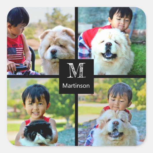 4フォトコラージュカスタマイズとモノグラム スクエアシール (正面)