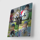 4フォトコラージュカスタマイズとモノグラム スクエア壁時計 (傾斜)