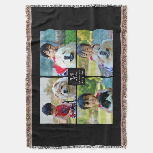 4フォトコラージュカスタマイズとモノグラム スローブランケット (正面縦)